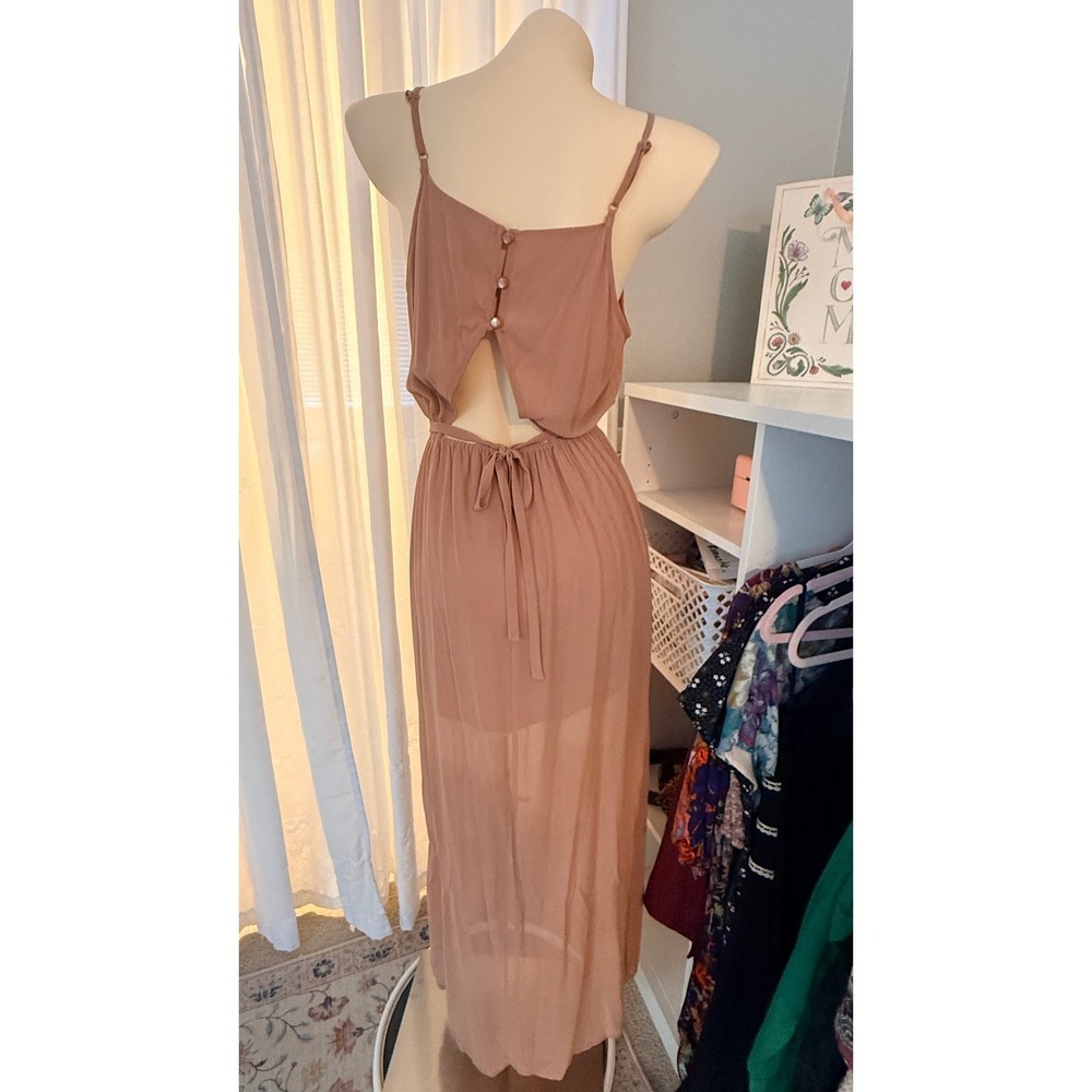 XXI Forever 21 Chiffon Maxi Slip Dress Sz S Backless Cutout Boho Summer - Picture 4 of 13